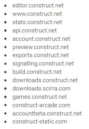 Список доменов для белого листа в Construct 3